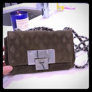 Stuart Weitzman green suede cross body evening bag